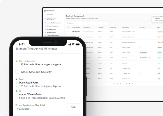 Grain operations screen mockup