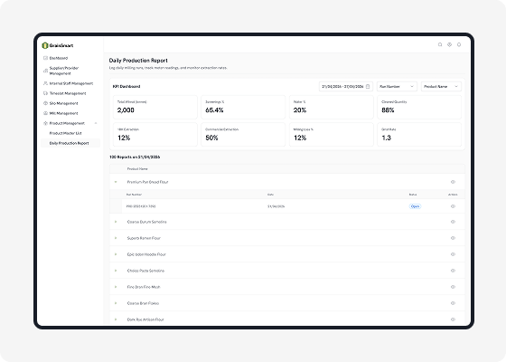 Finished product traceability screen mockup